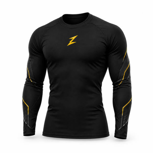 black athletic compression shirt with lightning logo (1)