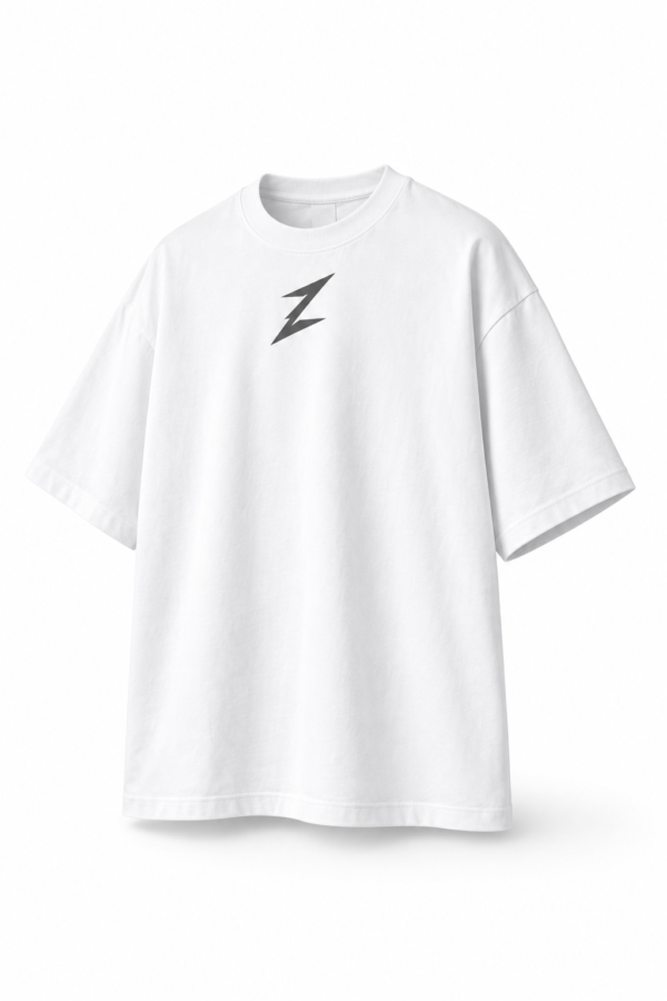 white oversized t shirt with angular z logo 1